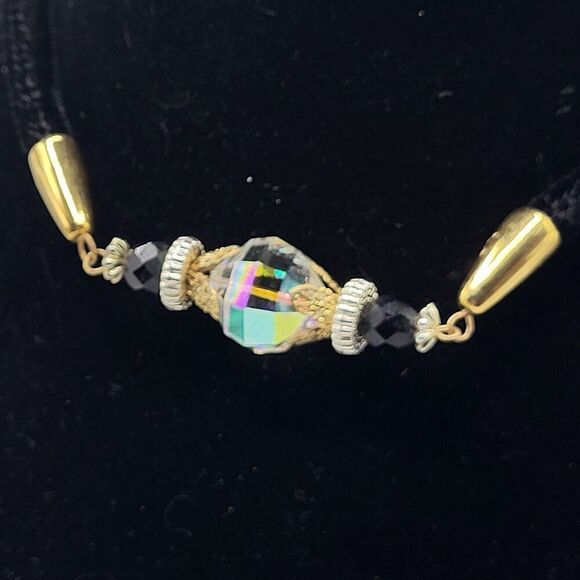 Vintage 50s AB Crystal Velvet Choker 16in - Picture 1 of 6
